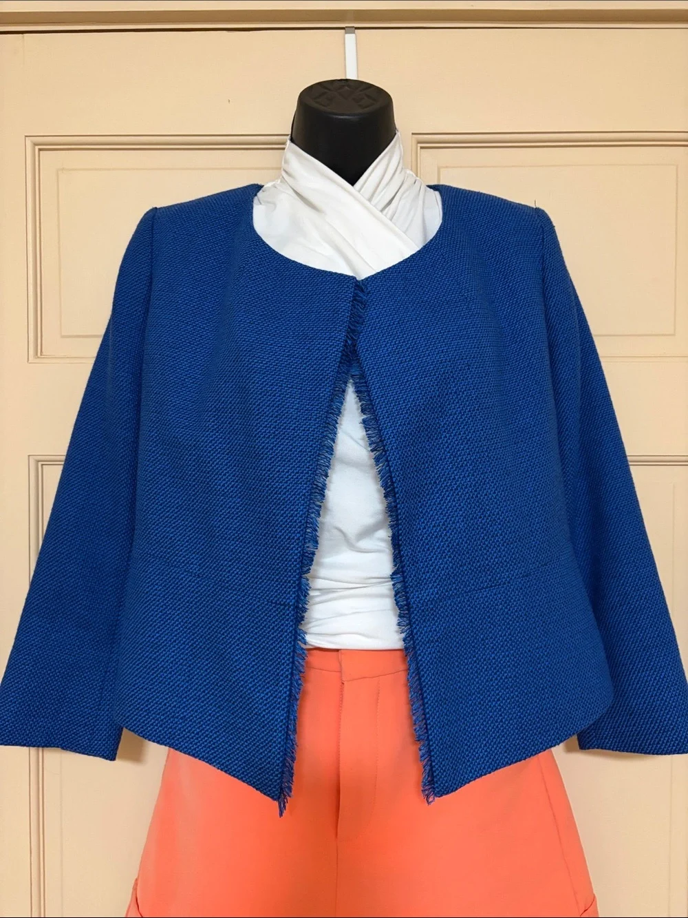 LOFT Royal Blue Open-Front Frayed Jacket